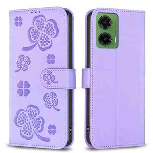 For Motorola Moto G35 Four-leaf Embossed Leather Phone Case(Purple)