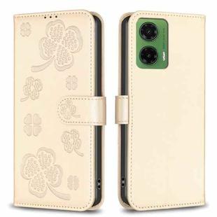 For Motorola Moto G35 Four-leaf Embossed Leather Phone Case(Gold)