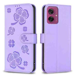 For Motorola Moto G55 Four-leaf Embossed Leather Phone Case(Purple)