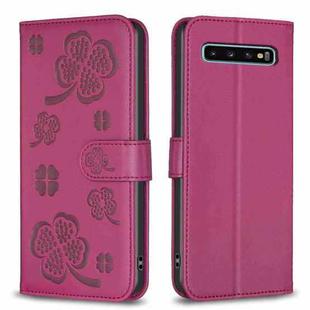 For Samsung Galaxy S10+ Four-leaf Embossed Leather Phone Case(Rose Red)