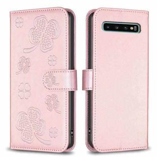 For Samsung Galaxy S10+ Four-leaf Embossed Leather Phone Case(Pink)