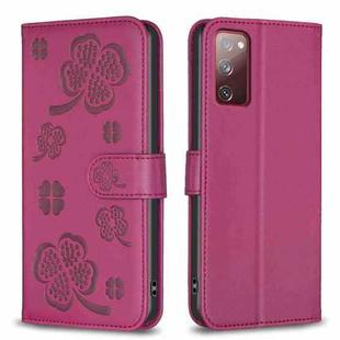 For Samsung Galaxy S20 FE Four-leaf Embossed Leather Phone Case(Rose Red)