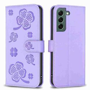 For Samsung Galaxy S21 5G Four-leaf Embossed Leather Phone Case(Purple)