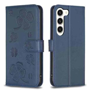 For Samsung Galaxy S23 5G Four-leaf Embossed Leather Phone Case(Blue)