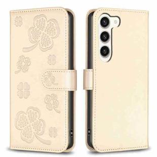 For Samsung Galaxy S23 5G Four-leaf Embossed Leather Phone Case(Gold)