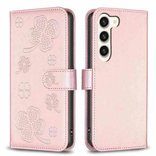 For Samsung Galaxy S23 5G Four-leaf Embossed Leather Phone Case(Pink)