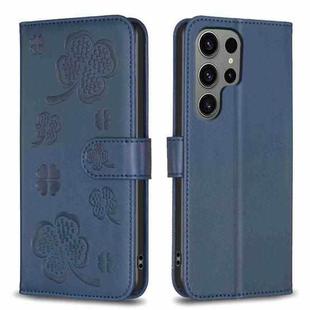 For Samsung Galaxy S23 Ultra 5G Four-leaf Embossed Leather Phone Case(Blue)
