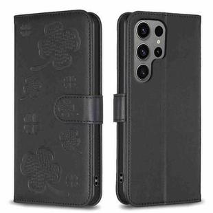 For Samsung Galaxy S23 Ultra 5G Four-leaf Embossed Leather Phone Case(Black)