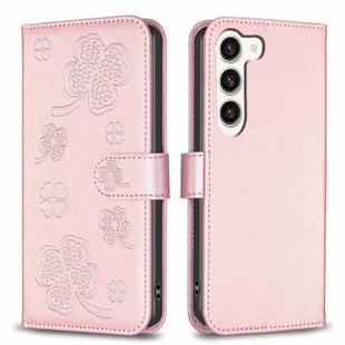 For Samsung Galaxy S24+ 5G Four-leaf Embossed Leather Phone Case(Pink)