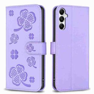 For Samsung Galaxy A05s Four-leaf Embossed Leather Phone Case(Purple)