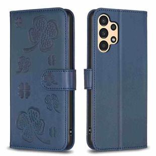 For Samsung Galaxy A13 / A04 4G Four-leaf Embossed Leather Phone Case(Blue)