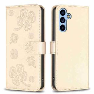 For Samsung Galaxy A14 Four-leaf Embossed Leather Phone Case(Gold)