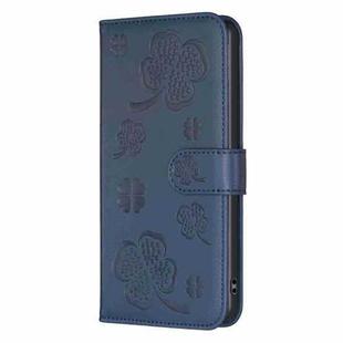 For Samsung Galaxy A20 / A30 Four-leaf Embossed Leather Phone Case(Blue)