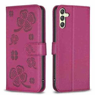 For Samsung Galaxy A24 4G Four-leaf Embossed Leather Phone Case(Rose Red)