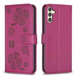 For Samsung Galaxy A25 5G Four-leaf Embossed Leather Phone Case(Rose Red)