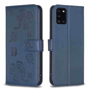 For Samsung Galaxy A31 Four-leaf Embossed Leather Phone Case(Blue)