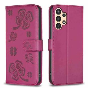 For Samsung Galaxy A32 4G Four-leaf Embossed Leather Phone Case(Rose Red)