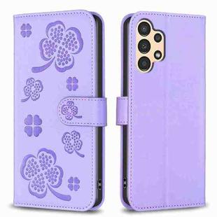 For Samsung Galaxy A32 4G Four-leaf Embossed Leather Phone Case(Purple)