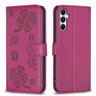For Samsung Galaxy A35 Four-leaf Embossed Leather Phone Case(Rose Red)