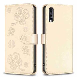 For Samsung Galaxy A70 Four-leaf Embossed Leather Phone Case(Gold)