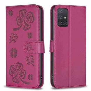 For Samsung Galaxy A71 4G Four-leaf Embossed Leather Phone Case(Rose Red)