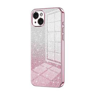 For iPhone 15 Plus Gradient Glitter Powder Electroplated Phone Case(Pink)