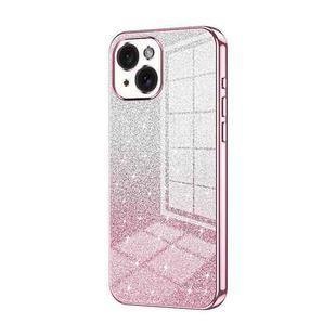 For iPhone 15 Gradient Glitter Powder Electroplated Phone Case(Pink)