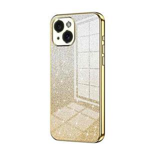 For iPhone 15 Gradient Glitter Powder Electroplated Phone Case(Gold)