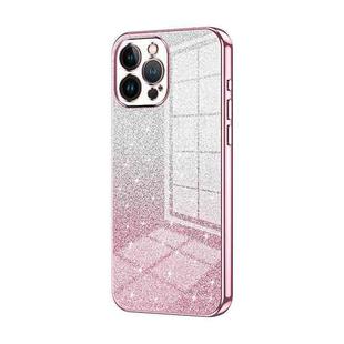 For iPhone 13 Pro Max Gradient Glitter Powder Electroplated Phone Case(Pink)