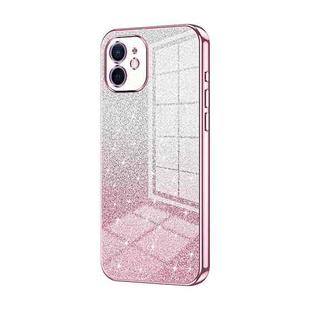 For iPhone 12 Gradient Glitter Powder Electroplated Phone Case(Pink)