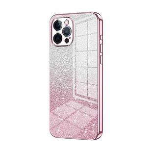 For iPhone 12 Pro Max Gradient Glitter Powder Electroplated Phone Case(Pink)
