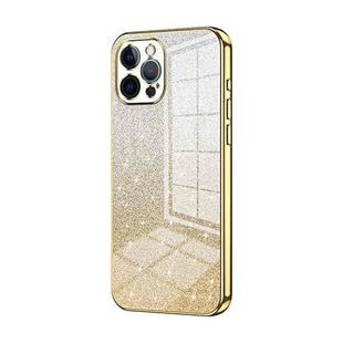 For iPhone 12 Pro Max Gradient Glitter Powder Electroplated Phone Case(Gold)