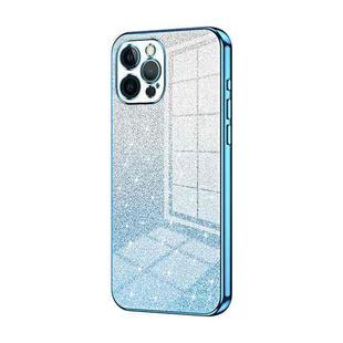 For iPhone 12 Pro Max Gradient Glitter Powder Electroplated Phone Case(Blue)