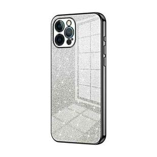 For iPhone 12 Pro Max Gradient Glitter Powder Electroplated Phone Case(Black)