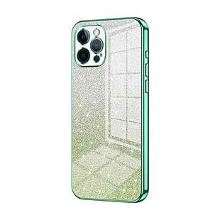 For iPhone 12 Pro Gradient Glitter Powder Electroplated Phone Case(Green)