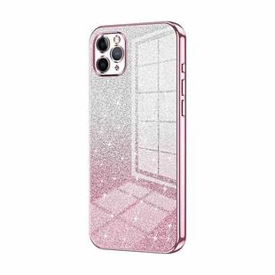 For iPhone 11 Pro Max Gradient Glitter Powder Electroplated Phone Case(Pink)