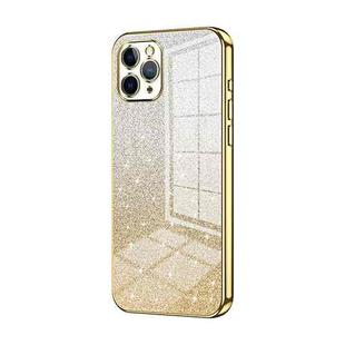 For iPhone 11 Pro Gradient Glitter Powder Electroplated Phone Case(Gold)