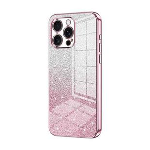 For iPhone 16 Pro Max Gradient Glitter Powder Electroplated Phone Case(Pink)