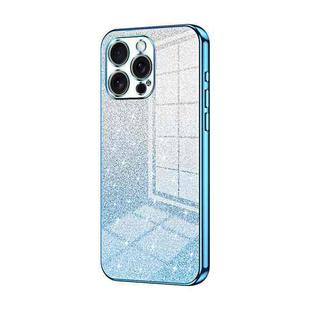 For iPhone 16 Pro Max Gradient Glitter Powder Electroplated Phone Case(Blue)