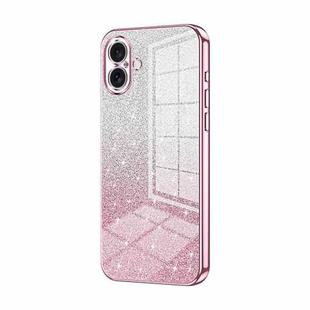 For iPhone 16 Plus Gradient Glitter Powder Electroplated Phone Case(Pink)