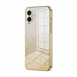 For iPhone 16 Plus Gradient Glitter Powder Electroplated Phone Case(Gold)