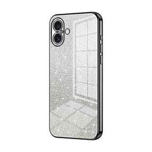 For iPhone 16 Plus Gradient Glitter Powder Electroplated Phone Case(Black)