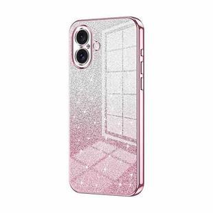 For iPhone 16 Gradient Glitter Powder Electroplated Phone Case(Pink)