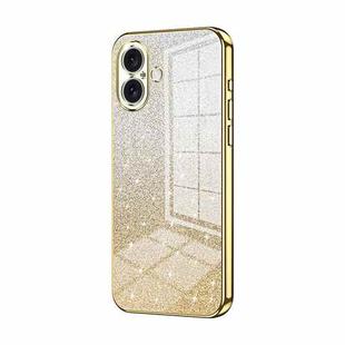 For iPhone 16 Gradient Glitter Powder Electroplated Phone Case(Gold)