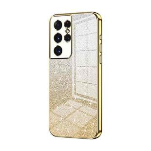 For Samsung Galaxy S21 Ultra 5G Gradient Glitter Powder Electroplated Phone Case(Gold)