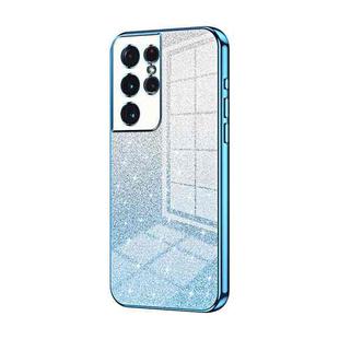 For Samsung Galaxy S21 Ultra 5G Gradient Glitter Powder Electroplated Phone Case(Blue)