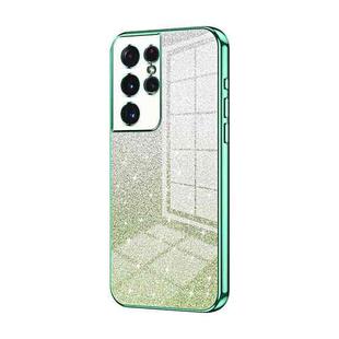 For Samsung Galaxy S21 Ultra 5G Gradient Glitter Powder Electroplated Phone Case(Green)