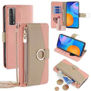 For Huawei P Smart 2021 Crossbody Litchi Texture Leather Phone Case(Pink)