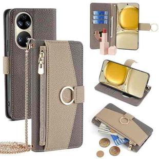 For Huawei P50 Crossbody Litchi Texture Leather Phone Case(Grey)