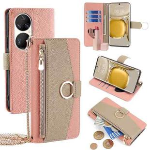 For Huawei P50 Pro Crossbody Litchi Texture Leather Phone Case(Pink)
